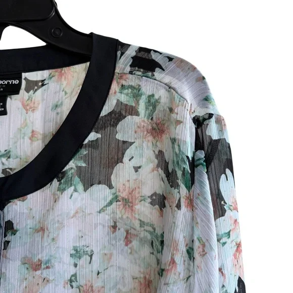Liz Claiborne Plus Size 14W 0X Sheer Floral Long Sleeve Button Down Career Top - Picture 7 of 9